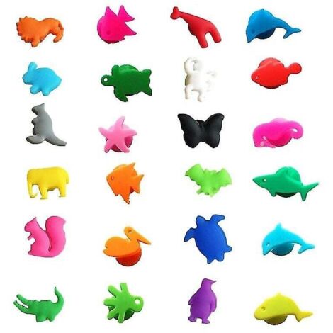 Set of 24 silicone glass markers featuring land and sea animals, plus glass labels, mug labels, and accessories. (1/5)