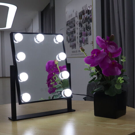 Hollywood Makeup Mirror, 25cm x 30cm, 3 Colors Adjustable Brightness, Shatterproof Glass Makeup Mirror with 9 Dimmable LED Lights, Black (1/5)