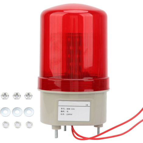 220V AC Flashing Rotating Beacon, Red LED Warning Light, Industrial Signal Light, Diameter 97mm (1/5)