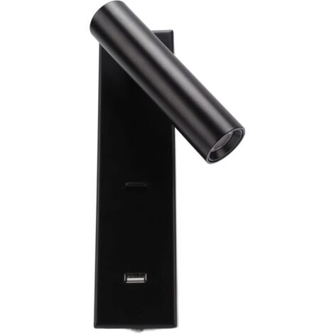Rechargeable LED wall reading lamp, simple and elegant, made of aluminum alloy with USB port and switch, suitable for indoor use in bedrooms, hotels and offices (100-240V). (1/5)