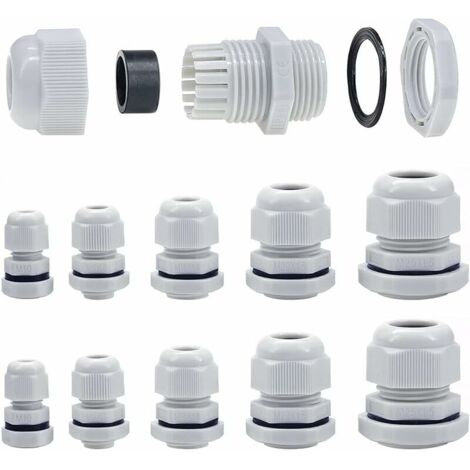 Stapelbare Kabelverschraubungen M10-M25, 10 mm - 25 mm, mit Kontermutter und Unterlegscheibe (M10-M25, 40 Stück)