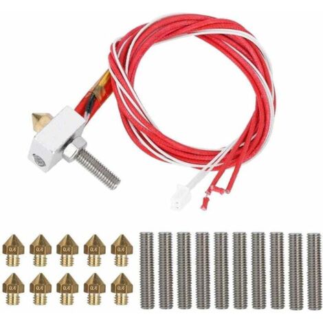 3D Printer Accessory Kit: Heating Block + 10pcs 0.4mm 3D Printer Nozzles + Hose Throat for MK8, Anet A8, Alunar M508, CR7, V2