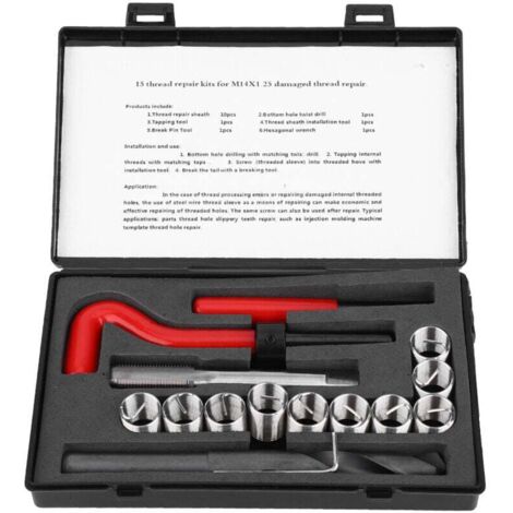 17-piece Thread Repair Kit, Stainless Steel Helical Oil Drill Bit Kit M12x1.25 SS Taps Threaded Inserts Installation Tool