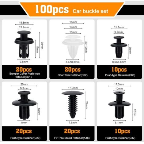 Car Fastening Clip Set - 6 Different Types of Universal Door Trim Clips ...