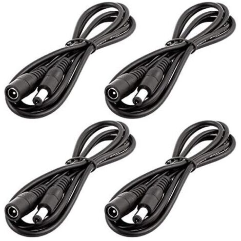 1m 12V DC extension cable, 5.5mm x 2.1mm DC connector, 0-36V DC power cable, male to female, extension cable for car monitor, CCTV camera, LED strip, black.