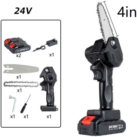 Portable cordless electric chainsaw with variable speed control and 2 batteries, for tree pruning, black (1/5)