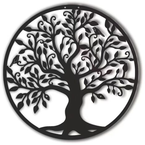 Metal wall decoration depicting the silhouette of the Tree of Life, indoor and outdoor art, gift, garden, home decor (black, 40 x 40 cm) (1/5)