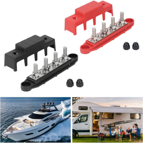 2er-Pack PACEWALKER Sammelschienenverteiler 250A – 4x M8, 12-48V DC, Rot/schwarz, Für Auto, Boot & Solar