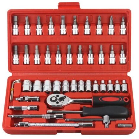 46-piece Mechanic's Hand Tool Kit, Socket Wrench Set with Case, Multifunctional Ratchet Socket Set for 24T Ratchet Wrench for Automotive Repair (1/5)