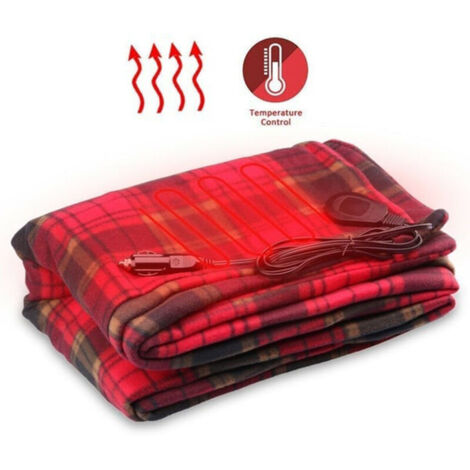 12V Electric Car Blanket - 150 x 100 cm - Soft Double Layer Heated Blanket - Checkered Heated Blanket for Winter, Travel, and Outdoor Camping