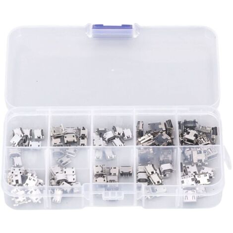 100 Pieces Micro Mini USB Female Plug Connector Micro USB Plugs USB Repair Replacement Adapter Assortment Set with Storage Box (1/5)