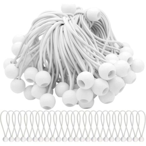 Pack of 50 Elastic Tensioners, Elastic Cords with Balls, Bungee Cords, Elastic Balls for marquees, tents, banners and tarpaulins. (1/5)