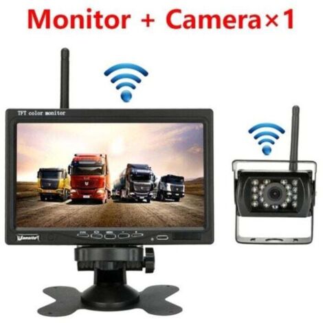 Wireless reversing camera for vehicles, 7-inch LCD monitor for trucks, buses, RVs, trailers, excavators, 12V-24V, IP67 waterproof, 120° viewing angle.