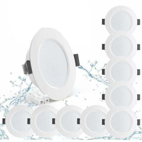 Pack of 10 Recessed LED Spotlights 5W IP44 98mm, Neutral White 4000K, Waterproof Recessed Lighting 450lm, Extra Flat 25mm LED Spotlights, 230V Ceiling Spotlights for Bathroom, Living Room, Kitchen, 70