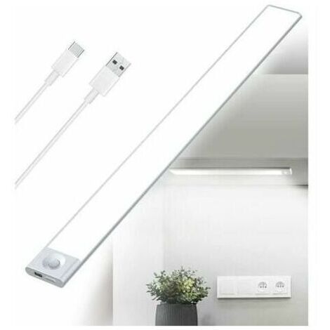 USB Rechargeable Under-Cabinet LED Strip Light, Tri-color Light, 2500mAh 40cm Dimmable Cabinet Light with Motion Sensor, Wireless Rechargeable LED Bar Light with Battery-Powered PIR Sensor for Stairs