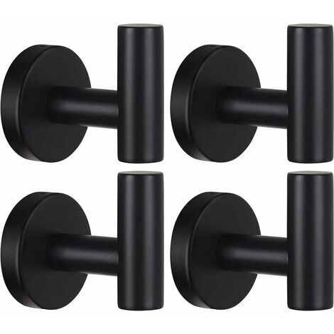Wall-mounted towel hook, bathroom coat hook, robe hook, matte black, SUS 304 heavy-duty stainless steel, towel and bathrobe hanger, wardrobe sponge hook (1/4)