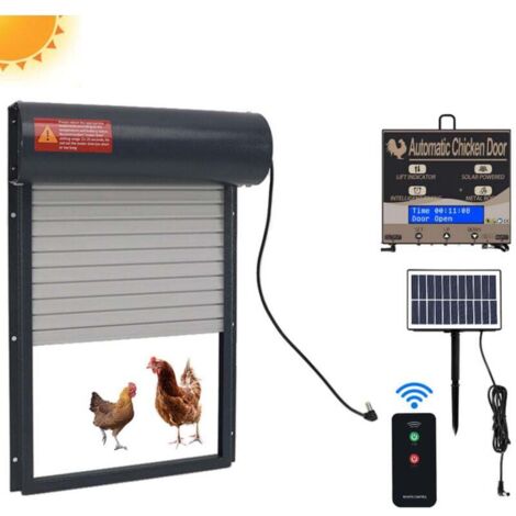 Porte Poulailler Automatique Solaire, Porte Automatique Poulailler Solaire en Alliage d'aluminium, Capteur de Lumière, Minuterie, Télécommande,gris