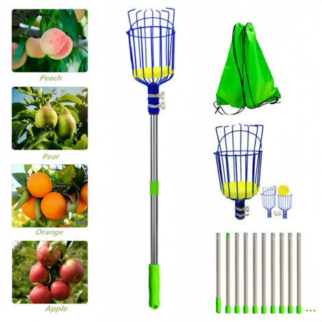 Cueille-Fruits avec Corbeille et Manche Télescopique 4 Mètres, Pince avec Panier en Acier Inoxydable pour Fruits Pomme Orange (1/4)