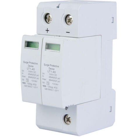 Parafoudre DC, 1000V Surge Protector Ménage Parafoudre photovoltaïque Dispositif de Protection contre les Surtensions (2P 40KA) (1/4)
