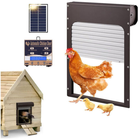 Porte Automatique Poulailler, Porte de poulailler Automatique avec minuterie, Porte alimentée par Piles ou par énergie Solaire pour volailles