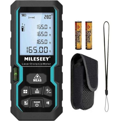 Digital laser telemeter, laser medicine of 50 m/165 feet with electronic level and LCD backlight, IP54 m/in/ft/ft+in Medición pitagórica Distancia Área Volumen and manual in English.