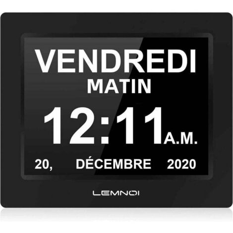 LCD digital watch of 7 pulses with calendar N10, time, day and hour, without abbreviations, automatic attenuation, HD screen in 8 languages, record for adults and children with Alzheimer's. (1/4)