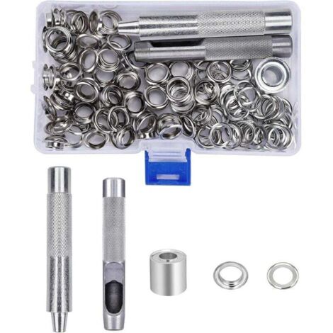 Kit of 10 mm ojales, metal ojales with box of storage for lonas, lonas, carpas and cortinas (123 pieces) (1/4)