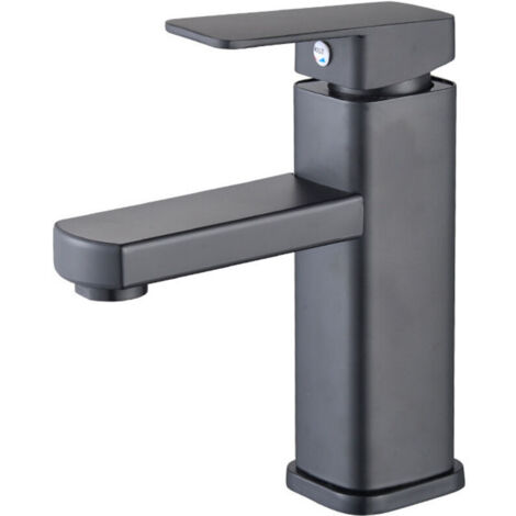 Grifo de lavabo en cascada negro, grifo mezclador de lavabo alto, grifos de latón con caño cuadrado, agua fría y caliente avaliables (1/4)