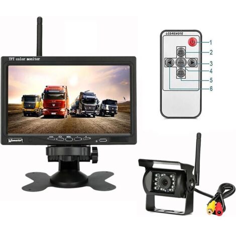 Waterproof wireless reversing camera 12V/24V, 18 infrared LEDs, night vision, 7-inch TFT LCD screen for car, truck, van, caravan, motorhome (with 1 reversing camera)