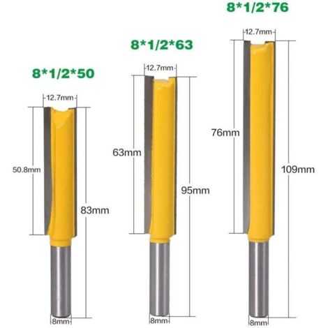 8mm Router Bit Set for Router and Trimmer, Straight Jaw Set, 3-Piece ...