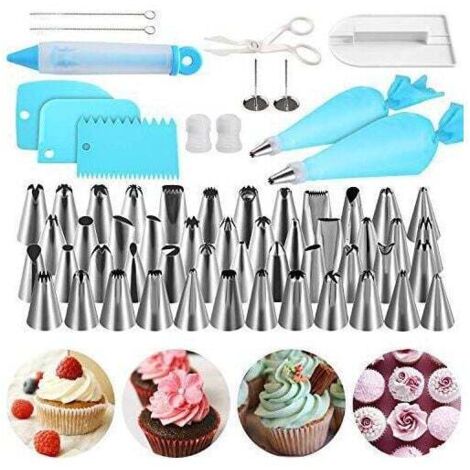 Barbecue Utensil - 62-Piece Pastry Nozzles Set, 25-Nozzle Pastry Kit, Silicone Piping Bag, Icing Spatula & Cake Scraper, Pastry Accessories for Cupcakes, Choux Pastry, etc.