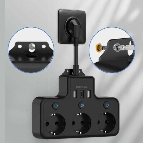 Multi-socket power strip with individual switches, 3 USB-C outlets and ...