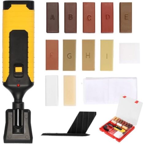 Scratch repair tool kit for laminate and parquet flooring, wax blocks, 11 different shades of melted wax