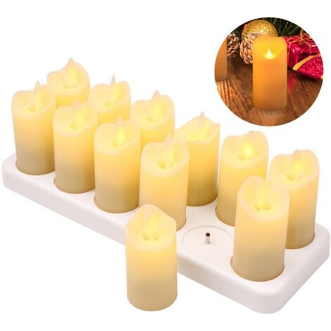 12 Pieces LED Candles, Artificial Electric Candles with Warm Yellow Light and Base for Votive Table Decoration, Wedding Centerpieces, and Birthday Decorations (1/4)