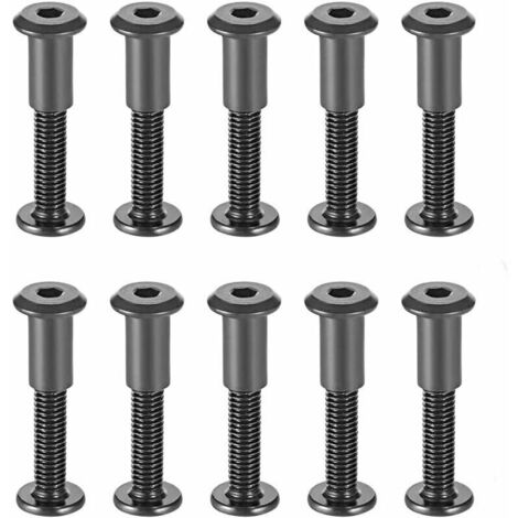 M6 x 35 mm Fixing Bolts with Matching Nuts, Black Carbon Steel Hex Head Round Head Sleeve Nut Suitable for Leather Bags or Belts, Pack of 10