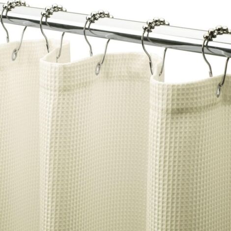 Beige shower curtain 180 cm x 220 cm, 1 piece in polyester with metal ball ring, waffle-textured bathroom shower curtain (1/4)