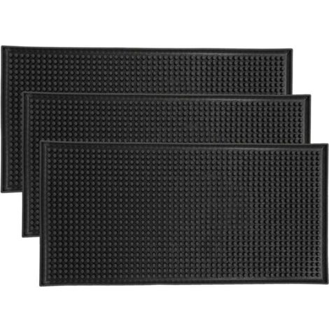 Set of 3 non-slip rubber bar service mats, drying mats for glasses, countertops, coffee, whiskey, cocktails, for kitchen, bar, restaurant, black (30 x 15 cm) (1/4)