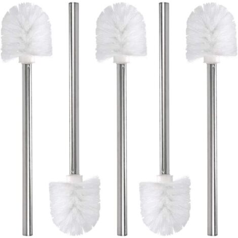 5-piece replacement toilet/bathroom brush set, cleaning brush head, stainless steel handle and plastic head, white, 37.5cm (1/4)