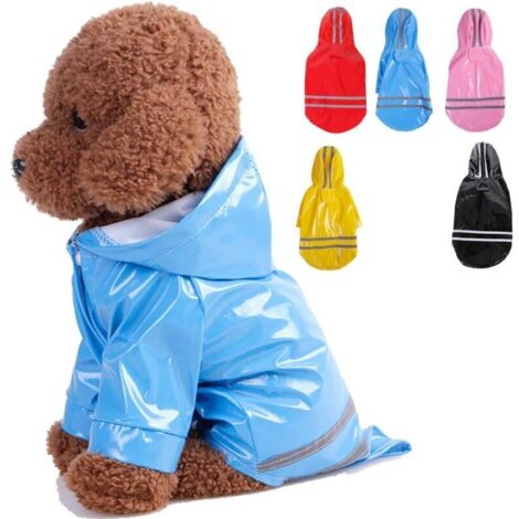 Blue pet raincoat, size S, back length 22 cm, 1 piece with reflective waterproof hood, PU