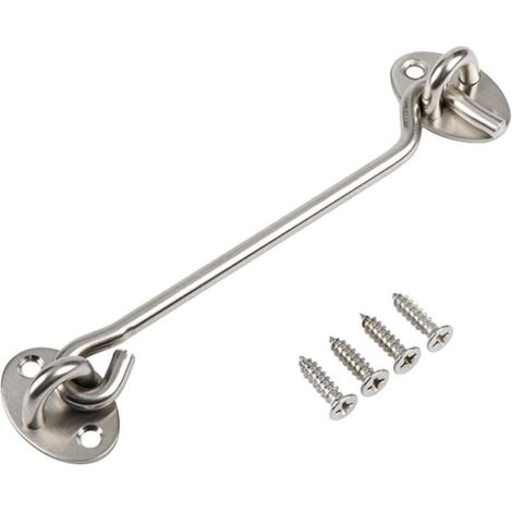 8-inch stainless steel door and window hook, steel color, suitable for barn door locks and window shutters, 1 piece