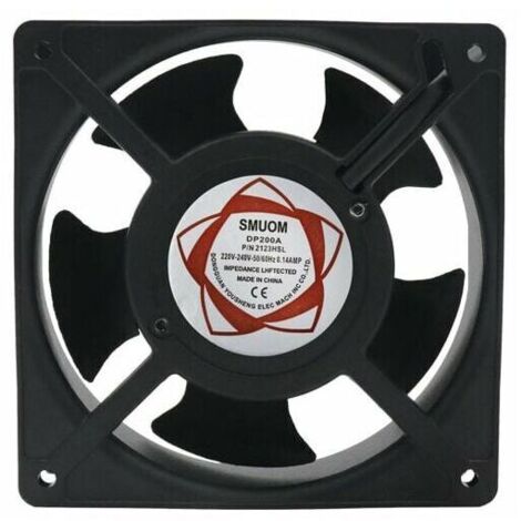 Axial fan for fireplace cassette, insertable, high temperature, with metal blades, quiet and universal. 120 x 120 x 38 mm.