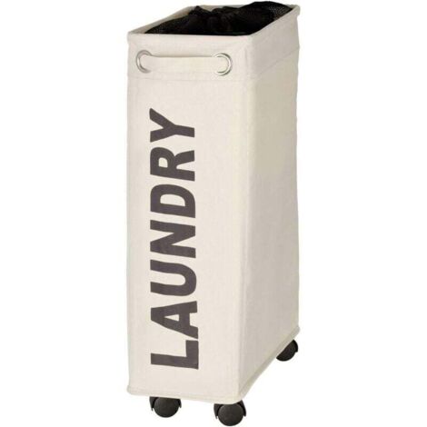 Narrow laundry hamper, laundry basket on wheels, Corno beige, Polyester, 43 l, 18.5 x 60 x 40 cm