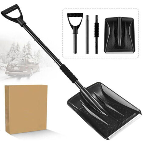 Rotating telescopic snow shovel for cars, stainless steel, 3-in-1, removable, black