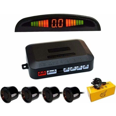 Car Reversing Radar Kit, 4 Universal Car Reversing Sensors with LED Colour Display, Audio Reversing Alarm Kit (Black)