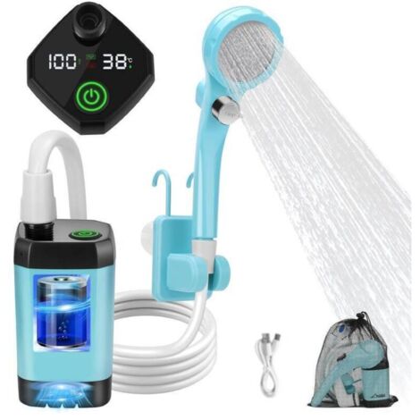 Camping shower set, rechargeable shower pump, smart temperature display, adjustable water pressure