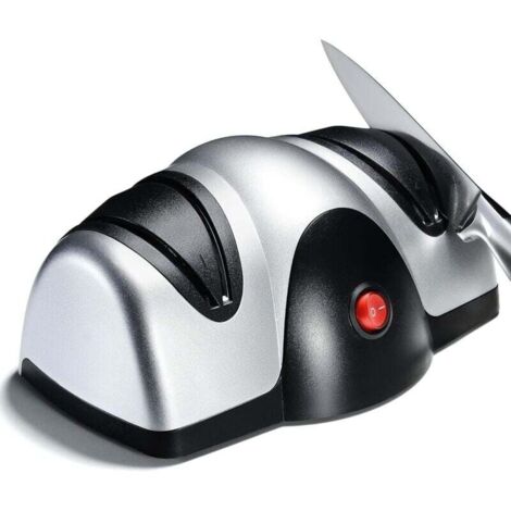 Electric Kitchen Knife Sharpener - 2-Stage Sharpener with Sapphire Grinding Wheel - Repair, Restoration, Polishing, and Cutting of Blades - Black