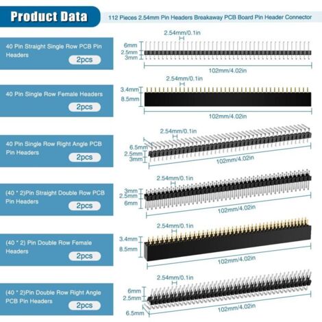 112 Pieces 2.54 mm Male and Female Pin Header Connectors, Male and ...