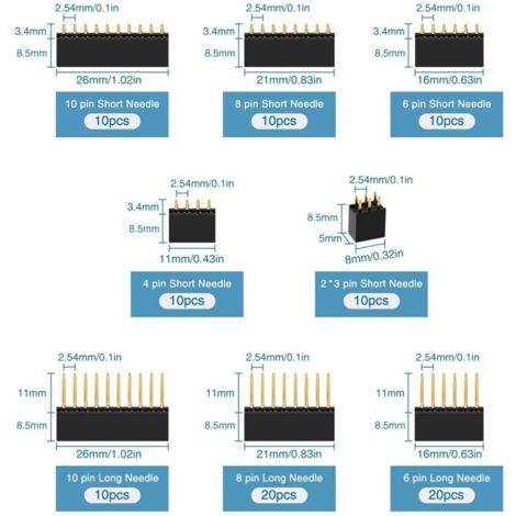 112 Pieces 2.54 mm Male and Female Pin Header Connectors, Male and ...