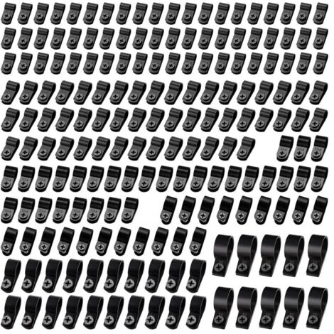 190 Pieces 6 Sizes R-Type Cable Tie Wire Clip Kit, Nylon Plastic Cable Clips with 190 Screws, for Wire Management (Black) (1/4)