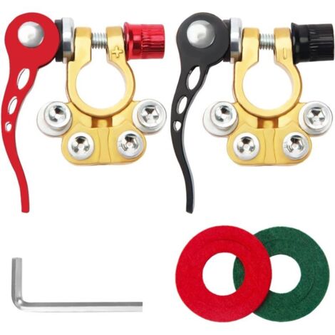 2 Pieces 4-Way Battery Terminal Connectors, 12V Quick Release Battery Terminals, Positive and Negative Battery Terminals, for Cars, Trucks, Buses, Caravans (1/4)